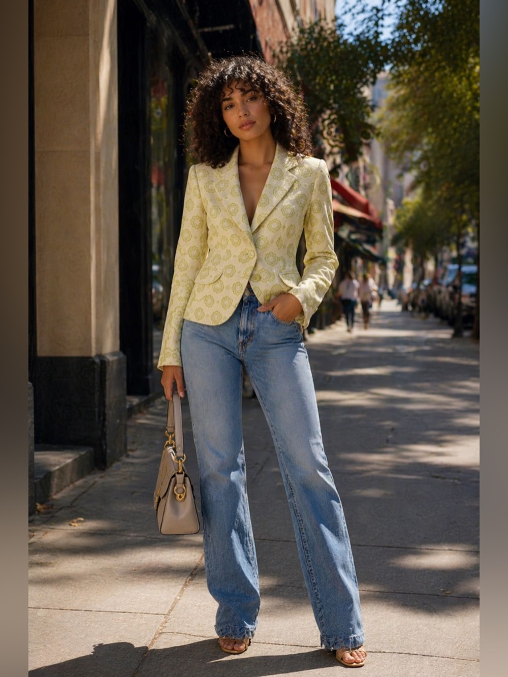 Iceberg Cream Blazer with Green Pattern